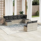 Cumpara ieftin Set canapele de grădină cu perne, 9 piese gri deschis poliratan