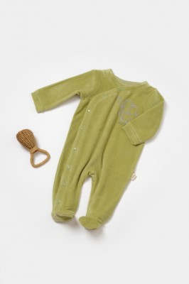 Salopeta Elefant cu maneca lunga si botosei din 80%bumbac organic si 20% poliester - Verde, BabyCosy (Marime: 6-9 luni) foto