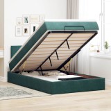 VidaXL Pat otoman cu saltea și LED-uri, verde &icirc;nchis 120x190cm catifea 3312539