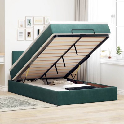 vidaXL Pat otoman cu saltea și LED-uri, verde &amp;icirc;nchis 120x190cm catifea 3312539 foto