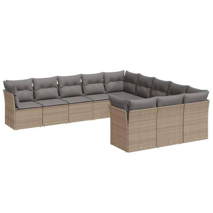 Set canapele de gradina cu perne, 11 piese, bej, poliratan