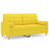 Canapea cu 2 locuri cu pernute, galben deschis, 140 cm, textil