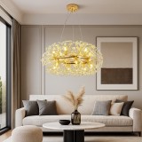 Candelabru Cu Led Suspendat, Auriu Cu Cristale, Design Luxos, 12 X G9
