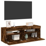Comode TV cu lumini LED, 2 buc., stejar fumuriu, 60x35x40 cm