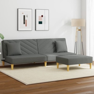 Gossi canapea extensibila 2 locuri/perne/taburet, gri inchis, textil foto