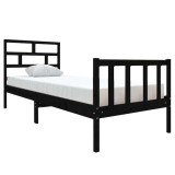Cumpara ieftin Cadru de pat mic single, negru, 75x190 cm, lemn masiv de pin