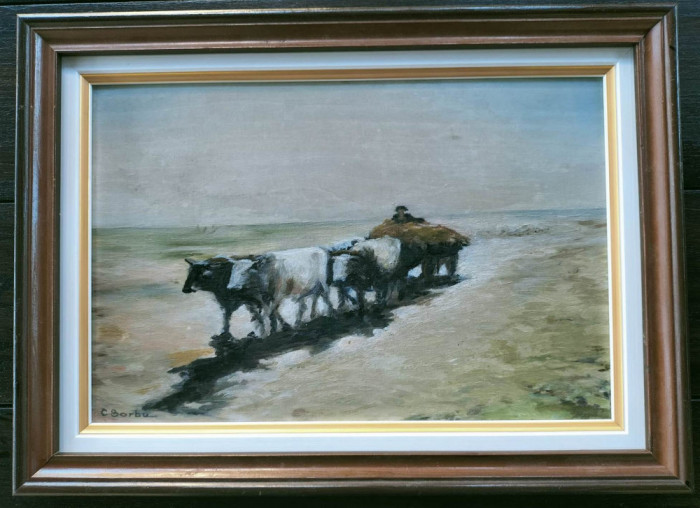 C. Borbu-Car cu patru boi - pictură &icirc;n ulei