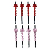 Cumpara ieftin Set 8 agrafe par rosu si roz 5 x 1 cm cu pietre artificiale, 4 rosu si 4 roz, decor floral stralucitor pentru coc, suvite si coafuri de ocazie
