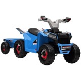 HOMCOM Quad pentru copii, re&icirc;ncărcabil, 2,5 km/h, cu remorcă, 50 min. autonomie, pentru copii de la 1,5 la 3 ani, Albastru | Aosom Romania