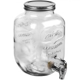 Dozator Bauturi Sticla 4L cu Robinet - Apa, Suc, Vin - Recipient Transparent cu Capac Metalic, 24x17 cm
