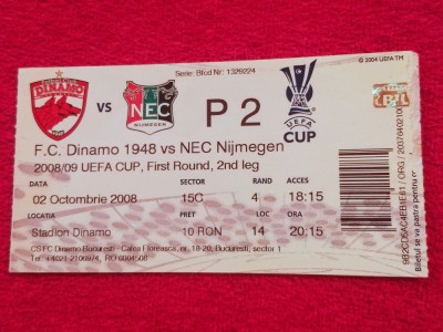 Bilet meci fotbal DINAMO BUCURESTI - NEC NIJMEGEN (02.10.2008) foto