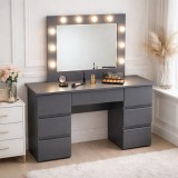 Masa de toaleta Vanessa antracit cu oglinda LED si 7 sertare, 130x43x143 cm