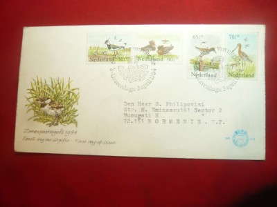 Plic FDC - Pasari -1984 Olanda , 4 val. foto