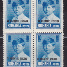 1930 LP 83 r MIHAI SUPRATIPAR 8 IUNIE 1930 EROAREA 10 L CU FILIGRAN BLOC DE4 MNH