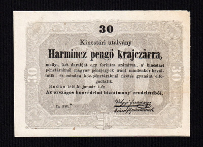 Ungaria / Romania 30 Pengo Kraiczar 1848 AUNC scris in chirilica / romana veche foto