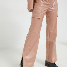 Sixth June pantaloni femei, culoarea bej, evazati, high waist