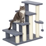 PawHut Scara pentru Pisici de 4 Nivele Acoperit cu Franela Stalp de Zgarci Bola Agatatoare 60x40x64 cm Gri | Aosom Romania
