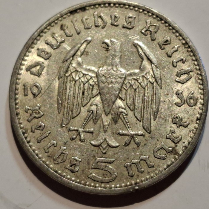 Germania Nazista 5 reichsmark 1936 A argint