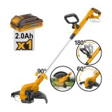Motocoasa Electrica INGCO 20V CGTLI203285 - 8200 rpm, Taiere 300mm, Fir 1.6mm, Functie Edging, Acumulator 2.0Ah + Incarcator