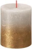 Sviečka Bolsius Rustic, valcov&aacute;, Vianoce, Sunset Sandy Grey+ Gold, 80/68 mm