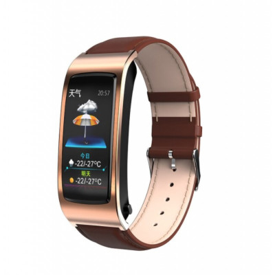 Bratara Smart Eleganta Techstar&amp;reg; AK12 Gold, Piele, Waterproof, Unisex, Monitorizare Somn, Cardiaca, IP65 foto