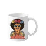 Cana din ceramica haioasa, 330 ml, alba, pentru pasionatii de muzica, Jimi Hendrix