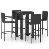 Cumpara ieftin Set bar exterior cu cotiera, 5 piese, negru, poliratan