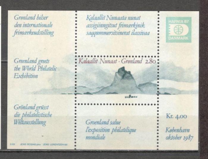 Groenlanda.1987 Expozitia filatelica HAFNIA-Bl. MG.6