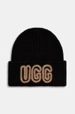 UGG căciulă din amestec de l&acirc;nă CHUNKY culoarea negru, 102345