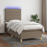 VidaXL Pat cu arcuri, saltea și LED, gri taupe, 90x190 cm, textil 3135641
