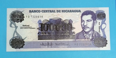 Bancnotă Nicaragua (pick 159) 100 000 Cordobas 1989 UNC serie: FD 7320014 foto