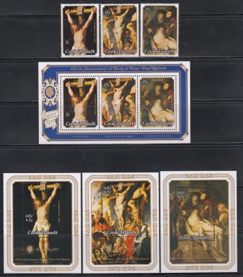 Cook Insule 1977 - 400 de ani de la nașterea lui Rubens, Serie + 3 Colite + Bloc, Set Complet, MNH foto