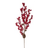 Ramura Decorativa de Craciun Pomusoare Rosii &amp; Conuri 75cm