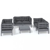 Set mobilier gradina cu perne, 7 piese, lemn masiv de pin