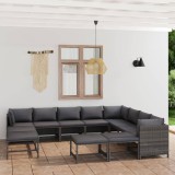 Set mobilier gradina Gossi, 12 piese, poliratan gri, perne incluse, canapele colt/mijloc, taburet