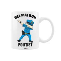 Cana alba personalizata &quot;Cel mai bun politist&quot;, INOVATIX&reg;. 330ml