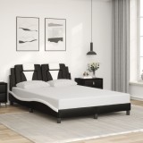 Cumpara ieftin Cadru de pat cu tăblie, negru și alb,140x190cm, piele ecologică