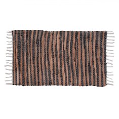 Covor Decorativ, Tesut, Franjuri, Culoare Negru și Maro, Dimensiuni 80x50cm, Compoziție Bumbac și Poliester