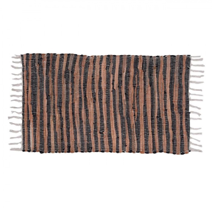 Covor Decorativ, Tesut, Franjuri, Culoare Negru și Maro, Dimensiuni 80x50cm, Compoziție Bumbac și Poliester