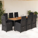 vidaXL Set mobilier de grădină cu perne, 9 piese, negru, poliratan 3212479