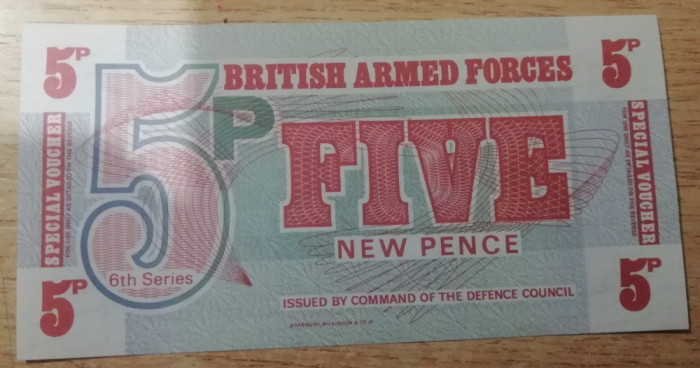 M1 - Bancnota foarte veche - Marea Britanie - militara - 5 new pence