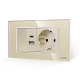 Cumpara ieftin Intrerupator Simplu + Priza USB A+C + Priza Schuko cu Rama din Sticla LUXION, Standard Italian, 4M SmartElectro IntelligentHouse