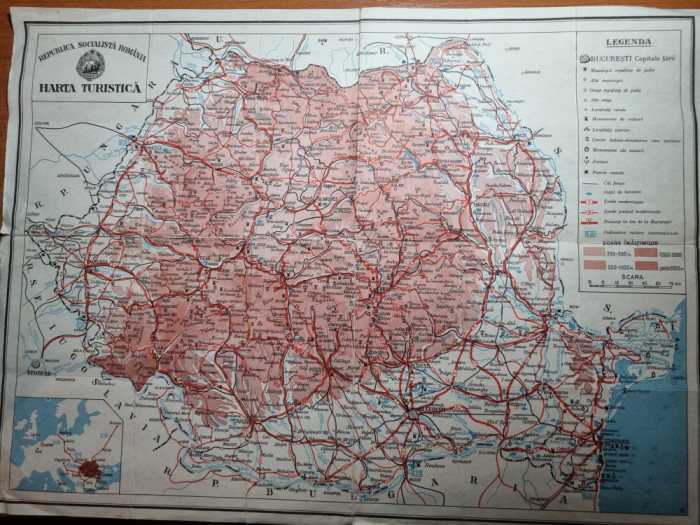 harta republicii socialieste romania - anii &#039;70 - &#039;80 - dimensiuni 46/34 cm
