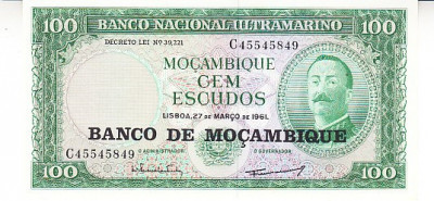 M1 - Bancnota foarte veche - Mozambic - 100 escudos - 1961 foto