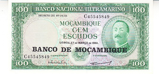 M1 - Bancnota foarte veche - Mozambic - 100 escudos - 1961