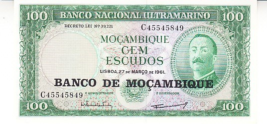 B11 3 - Bancnota foarte veche - Mozambic - 100 escudos - 1961