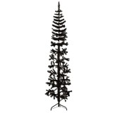 Cumpara ieftin Jumatate brad de Craciun subtire cu suport, negru, 240 cm