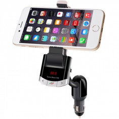Car kit Bluetooth BT118 MP3 Player cu fuctie modulator FM Wireless si suport de telefon, negru foto