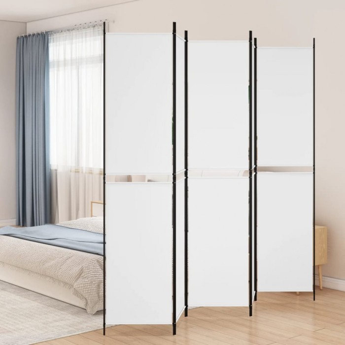 Paravan de cameră cu 5 panouri, alb, 250x220 cm, textil