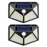 Cumpara ieftin Set 2 lampi cu incarcare solara, cu senzori de amurg, miscare si lumina, 3 trepte de iluminare, 100 x LED, Negre